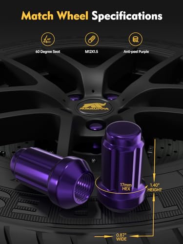 MIKKUPPA M12x1.5 Wheel Lug Nuts, Purple 20pcs Closed End Spline Lug Nuts - color: Purple