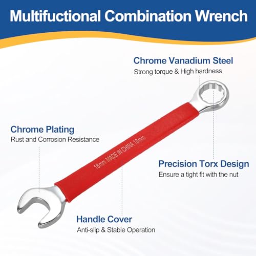 HARFINGTON 2Pcs Metric Combination Wrench 18mm 12-Point Box & Open End CR-V - size: 18mm