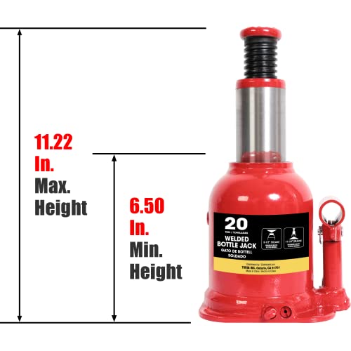 Big RED 20 Ton (40,000 LBs) Torin Welded Hydraulic Stubby Low Profile Bottle Jack, Red, ATH92007AR - color: Red, size: 20 Ton (40,000 lbs), style: Low Profile
