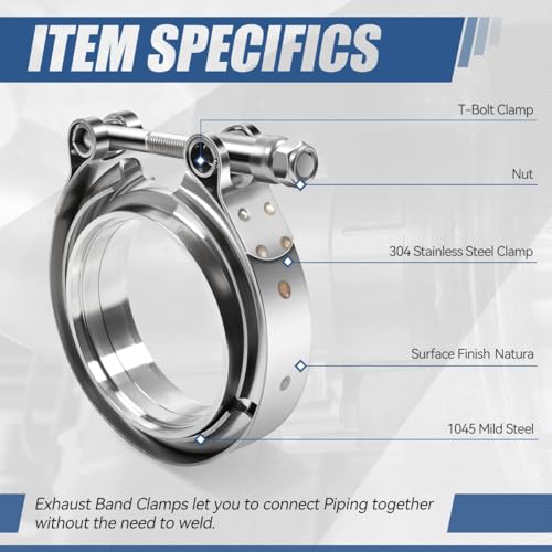Auto Dynasty 4 Inch V Band Clamp with Male/Female Flanges 304 Stainless Steel for Turbo and Exhaust Systems, Natural Metallic - color: Pack of 1, size: 4" OD