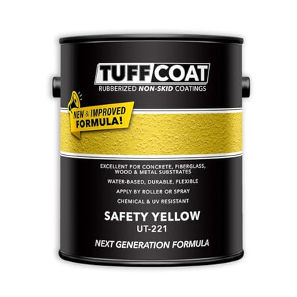 Tuff Coat Medium Texture Rubberized Non-Skid Deck Coating – Textured Non-Slip Safety Surface for Pool Decks, Docks, Boat Ramps, Patios, Walkways & High-Traffic Areas (UT-221 Yellow 1-gallon) - color: Safety Yellow, size: 128 Fl Oz (Pack of 1)