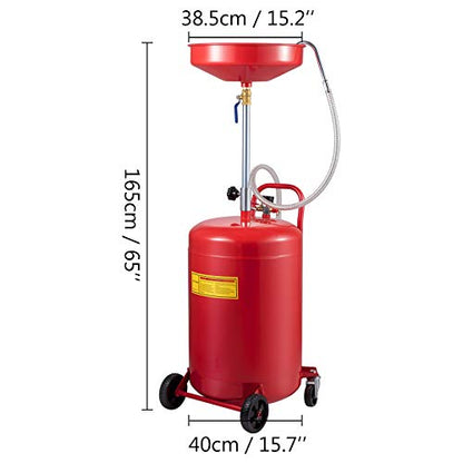 VEVOR 20-Gallon Waste Oil Drain Tank, Air Operated Portable Oil Drainer with Adjustable Funnel Height, Fluid Fuel Transfer Drainage with Wheels, Oil Change Container for Auto Repair Shops, Garages - size: 15.7 x 15.2x 65 in