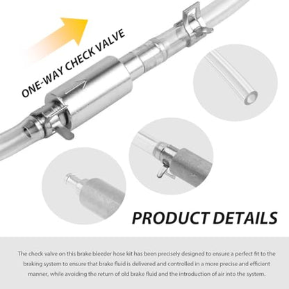Car Brake Bleeder Hose, One Way Check Valve Clutch System Bleeding Tool Kit with Tube & Clamp, Hydraulic Brake Fluid Bleeder Hose Replacement for Most Cars Motorcycles