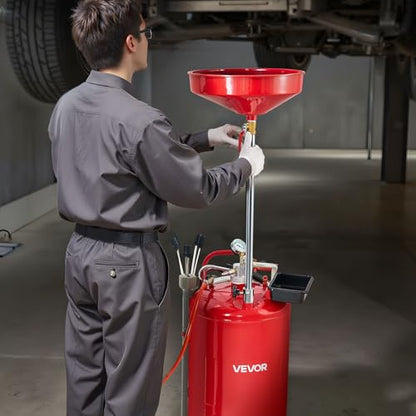 VEVOR 21 Gallon Waste Oil Drain Tank, Air Operated Portable Oil Drainer with Adjustable Funnel Height, Industrial Fluid Drain Tank with Wheels, Fluid Fuel Transfer Drainage for Auto Repair Shops, Red - size: 20.1 x 20.1 x 66.1 in
