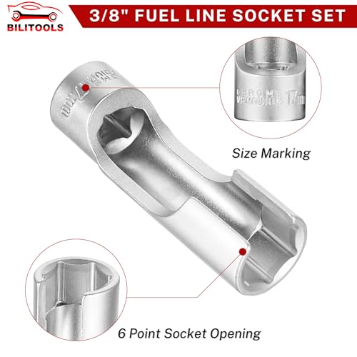 BILITOOLS 7pcs Diesel Injector Fuel Line Socket Set, 3/8" Drive
