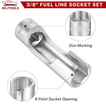 BILITOOLS 7pcs Diesel Injector Fuel Line Socket Set, 3/8" Drive
