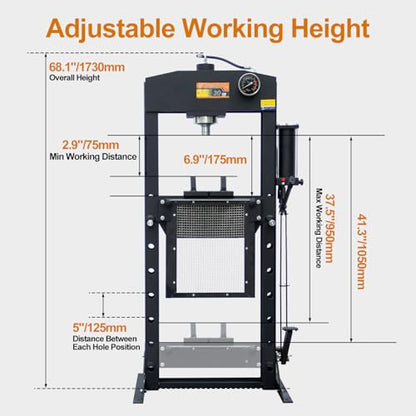 30 Ton H-Frame Hydraulic Shop Press with Floor Press Plates - color: 30T