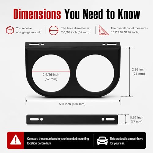 Dual Hole Mount Panel for Auto Gauges,52mm 2-1/16" Mount for Automotive Gauges for DIY Installation,Professional Mounts Panel for Car Gauge for Avoiding Accidental Loosening
