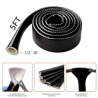 1/2 Inch (12.5mm) ID Heat Shield Automotive Fire Sleeve, Black, 5FT - color: Black, size: 1/2 Inch (12.5mm) ID x 5FT