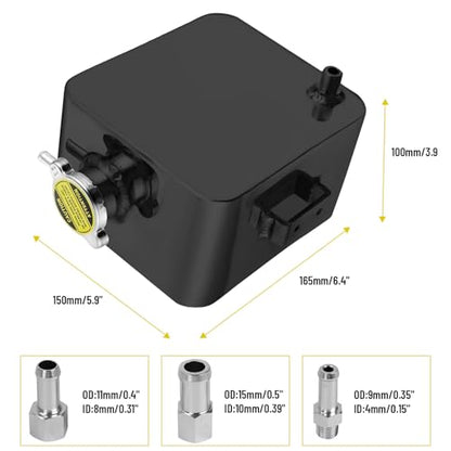 2.5L Universal Water Coolant Expansion Tank Aluminum Alloy Coolant Radiator Overflow Expansion Tank Reservoir Complete Header kit, Black - color: Black