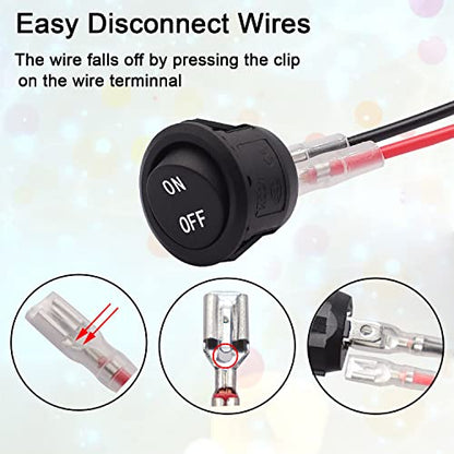 TWTADE 5PCS 12V Rocker Switch ON/Off Latching Round Toggle Switch SPST 2Pin with Wires 6A/250V 10A/125V AC for Automotive Boat etc - size: ON/Off Pre-wired - 5PCS, style: Round
