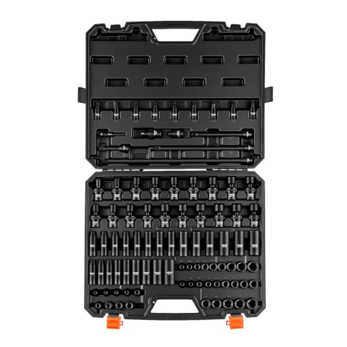 VEVOR Impact Socket Set 3/8" Drive 90-Piece, CR-MO, Shallow & Deep, 6 Point - size: 3/8" 90 PCS