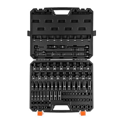 VEVOR Impact Socket Set 3/8" Drive 90-Piece, CR-MO, Shallow & Deep, 6 Point - size: 3/8" 90 PCS