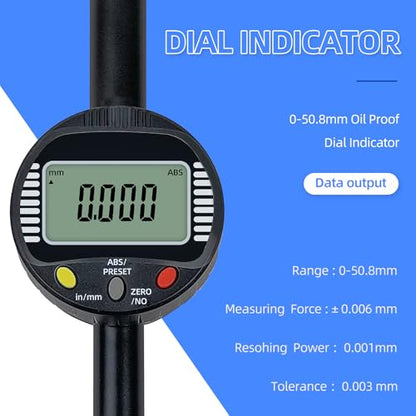 Digital Dial Gauge,with A Range of 50.8mm/2 in,Dlectrical Digital Indicator Graduation of 0.001mm,Metric and Imperial Measure Tool.Electronic Dial Gauge for Bearing Measurement and CNC Machine - size: 2 in/0.001