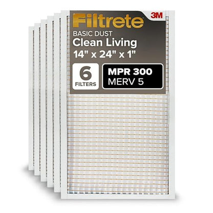 Filtrete 14x24x1 Air Filter, MERV 5, MPR 300, 6 HVAC Filters - size: 14x24x1