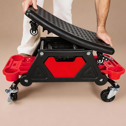 Frassie 2-in-1 Rolling Mechanic Stool Garage Creeper Seat with Modular Removable Cushion Tool Tray Heavy Duty 300 LBS Capacity for Auto Repair