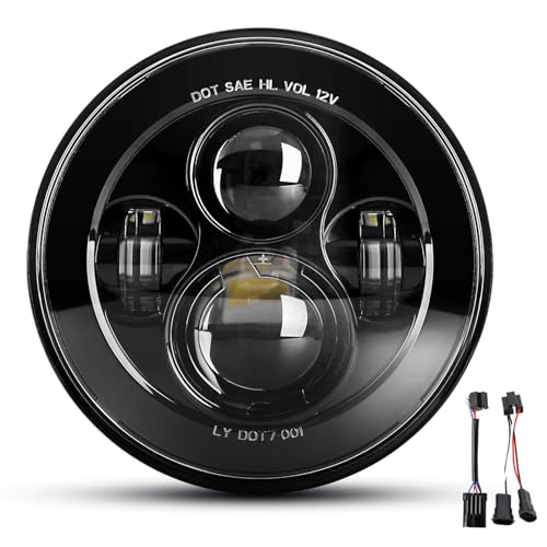 Dot Approved 7Inch Black LED Headlight Compatible with Motorcycle Tour,FLD,Softail Heritage,Street Glide,Road King,Electra Glide,Yamaha V-Star Road Star Wrangler - color: Black