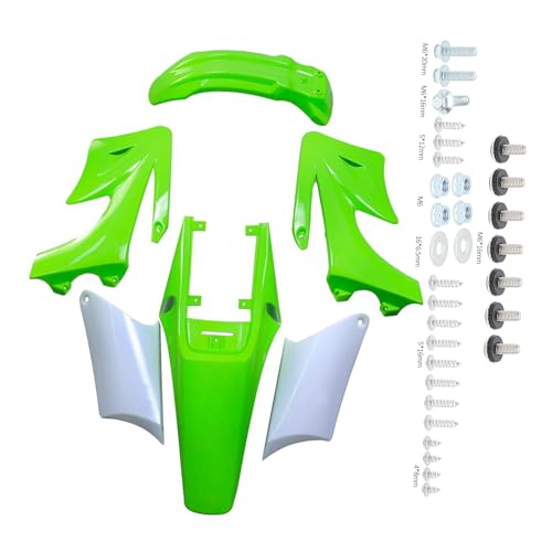 Complete 7-Piece Plastic Body Fairing Kit for Apollo Orion 110cc 125cc 150cc 200cc Pit Dirt Bike – Front Fender, Rear Fender, Side Panels, Tank Shrouds, Number Plate, Red (Green, 1, 1) - color: Green