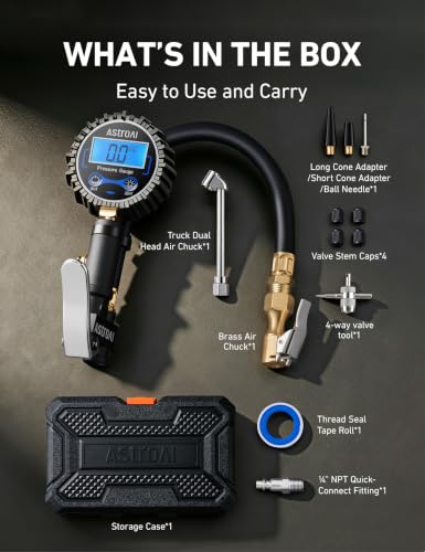 AstroAI Digital Tire Pressure Gauge with Inflator, 3-250 PSI ±1% Precision - color: Blue2