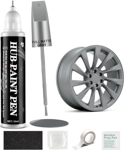 Amiss Full Matte Gray Rim Repair Kit, Wheel Paint and Rim Paint Touch Up Pen for Curb Rash, Universal Alloy Wheel Scratch Repair for Scratches and Scuffs, Car Accessories (Full Matte Gray) - color: Full Matte Gray