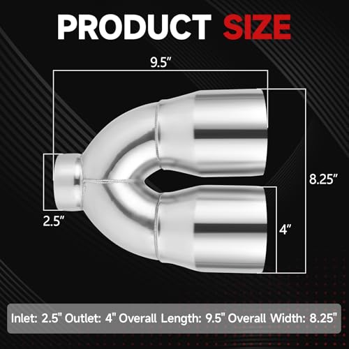 LCGP Dual Exhaust Tip 2.5 Inch Inlet 4 Inch Outlet 9.5" Length, Polished Stainless Exhaust Tip, Double Wall Weld-on Angle Cut, Universal Tailpipe for Car Truck - size: 2.5 x 4 x 9.5 inch