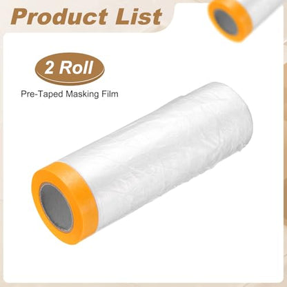 HARFINGTON 2pcs Pre-Taped Masking Film 118.1"x65ft w Plastic Sheeting,Clear - color: Clear, size: 118.1"x65ft