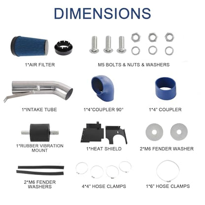 Cold Air Intake Kit Replacement For Silverado 1500 2500 Sierra 1999-2006 - color: Silver & Blue