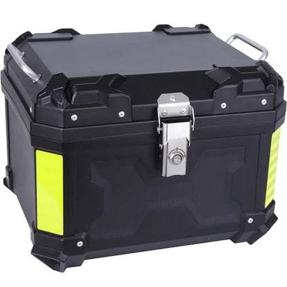Motorcycle Top Case 45L Trunk Tail Box Bag Aluminum alloy handle with Leather Lining Anti-Theft with Lock & Back Cushion Waterproof Dustproof Easy Installation with Universal Bracket Black - color: Black（45L-Single Lock）