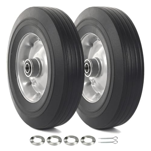 AR-PRO (2-Pack) 10" x 2.5" Flat Free Solid Rubber Replacement Tires - Flat-Free Tire and Wheel for Hand Trucks and Wheelbarrows with 5/8" Axles - size: 10"x2.5