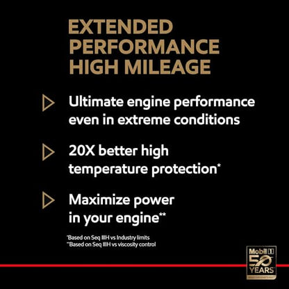 Mobil 1 Extended Performance High Mileage Full Synthetic Oil 0W-20, 5 Quart - size: 5 Quart (Pack of 1)
