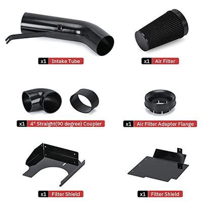 PTNHZ 4" Cold Air Intake Filter w/Heat Shield Kit Compatible For 99-07 Cadillac Escalade Chevy Silverado Tahoe GMC Yukon Sierra 1500 2500 3500 V8 4.8L/5.3L/6.0L (Black) - style: Black