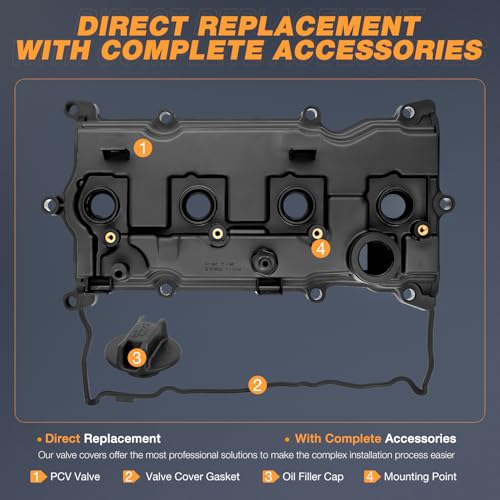 Nilight Engine Valve Cover with Gasket for Nissan, Replace# 132643KY0A - size: for Nissan Altima 2014-2017, Rogue 2014-2016