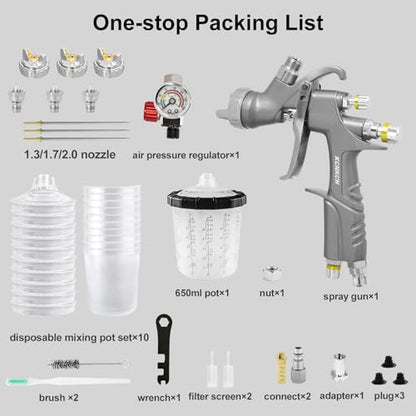 D1 LVLP Spray Gun, Automotive Paint Guns Kit with 10 Disposable Cups