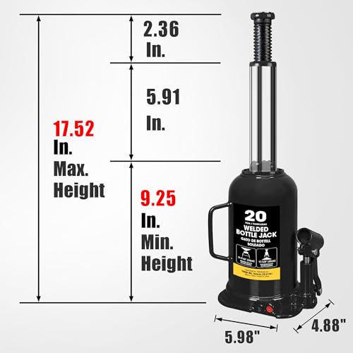 Torin 20 Ton (40,000 LBs) Capacity Hydraulic Welded Heavy Duty Bottle Jack, AT92003BB , Black - size: 20 Ton (40,000 LBs), style: Standard