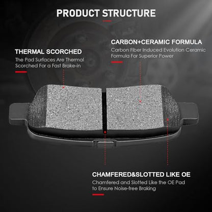 cciyu D905 D969 Brake Pads w/Hardware Front Rear Disc Brake Pad Set - size: Front[D969] + Rear[D905]