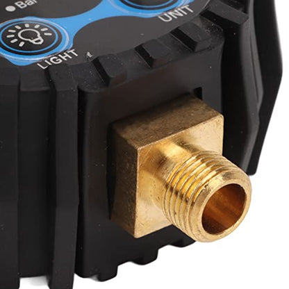 LCD Display Digital Tire Pressure Gauge, Four Unit 3?200PSI Wheel Tyre Air Inflator Monitoring Tester M11x1 Thread Blue Backlight Inflator Tool