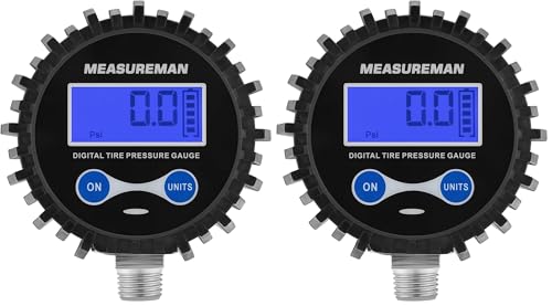 MEASUREMAN 2-1/2" Dial Size Digital Air Pressure Gauge with 1/4'' NPT Bottom Connector and Protective Boot, 0-250psi, Accuracy 1%, Battery Powered with LED Light (Pack of 2) - size: Long thread (Pack of 2), style: 0-250psi