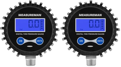 MEASUREMAN 2-1/2" Dial Size Digital Air Pressure Gauge with 1/4'' NPT Bottom Connector and Protective Boot, 0-250psi, Accuracy 1%, Battery Powered with LED Light (Pack of 2) - size: Long thread (Pack of 2), style: 0-250psi