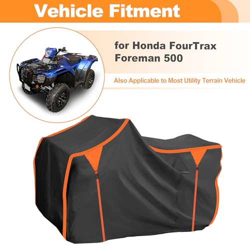 ATV Cover for Honda FourTrax Foreman 500 4 Wheelers Quad Bike Cover Waterproof Oxford Cloth with PU Coating Windproof Outdoor All Weather Protection Black, Orange - size: for Honda FourTrax Foreman 500