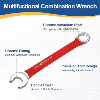 HARFINGTON 2Pcs Metric Combination Wrench 21mm 12-Point Box & Open End CR-V - size: 21mm