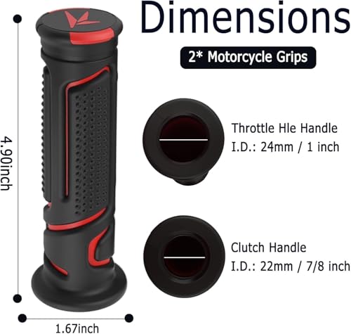 Cool Anti-Slip Dirt Bike Grips,ID 24mm 1" & 22mm 7/8" Motorcycle Grips Kit with Two-Colour Design,Universal Handlebar Grip Dirt Bike Accessories for Most Motocross ATV (Red)