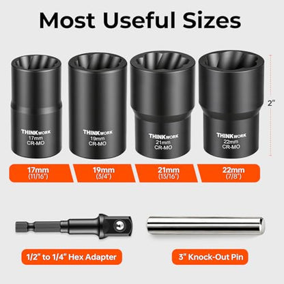 6-Piece Lug Nut Removal Tool, 1/2" Drive Wheel Lock Removal Kit - size: 5-piece