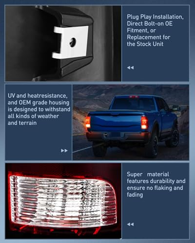 Nilight Headlight and Taillight Combo for 2009-2018 Dodge Ram - color: Black Housing + Clear Reflector w/Taillight