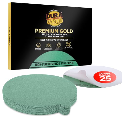 Dura-Gold Premium 6" Green Film PSA Sanding Discs - 120 Grit (Box of 25) - size: Single - 120-Grit