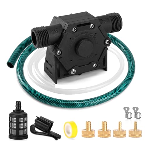 FIDISP Drill Pump for Water 750 GPH, with Hoses & 4 Adapter 12pcs (Black)