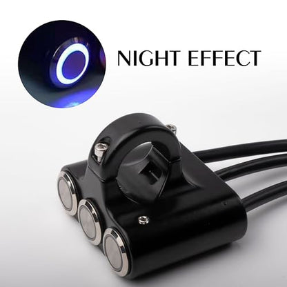 Motorcycle 3 Push Button Switch 7/8" 22mm Motorcycle Handlebar Switch Kit - 3 Push Button Aluminum Control for Lights & Accessories