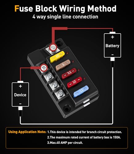 4 Circuits Waterproof Marine Fuse Panel, ATO Blade Fuse Block with LED Indicator 12V 24V Golf Cart Fuse Box 12 Volt Marine Fuse Block with Protection Cover for Car Automotive Boat RV Truck - color: 4 Way Fuse Block - Single Side