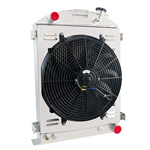 Radiator Compatible with 1930 1931 Ford Model A High Boy Chevy V8, 4 Row Full Aluminium Radiator + 16 Inch Fan + Shroud + Thermostat Relay Kit - size: 4Row Radiator Shroud Fan Relay Kit