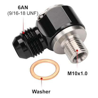 6AN Male Flare Banjo to M10x1.0 Stainless Steel Banjo Bolt Assembly Fitting Adapter Black - size: 6AN to M10x1.0