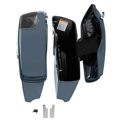 TCT-MOTORPARTS 4" Extended Hard Saddlebags Gunship Gray Saddle bags Fit for Harley CVO Touring Models FLT, FLHT, FLHTCU, FLHRC, Road King, Road Glide, Street Glide, Electra Glide 2014-2024 - color: Gunship Grey w/ Chrome Latches